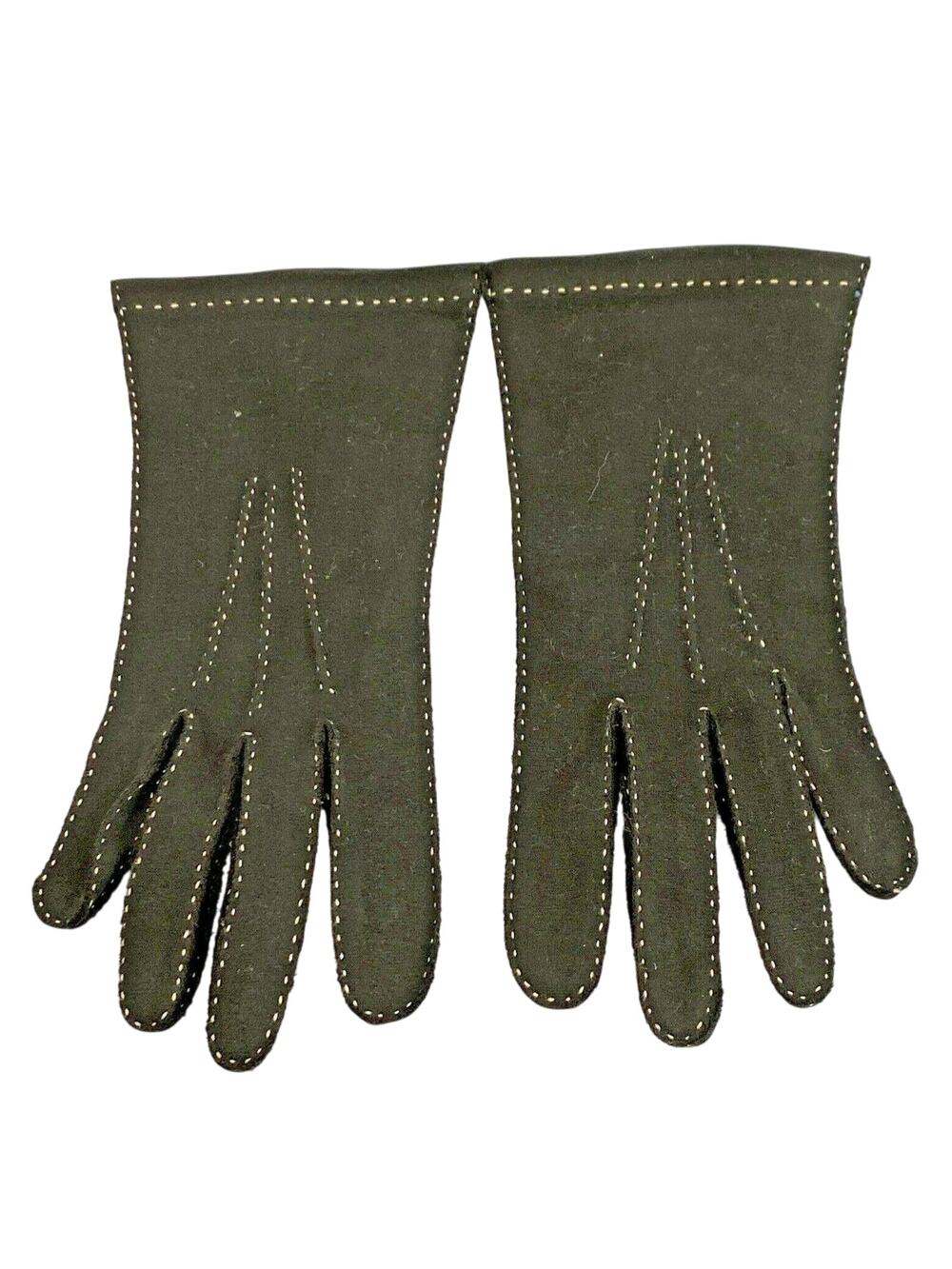 Vintage mid century black fabric driving gloves white top stitch classic chic 6